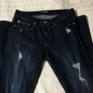 Express Mid Rise Dark Wash distressed jeans